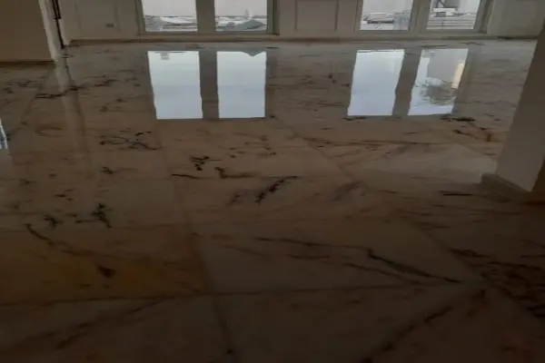 After professional marble crystallization in a DIFC office showing the restored marble floor