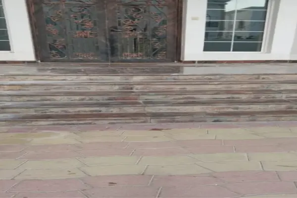 Before marble floor polishing in Palm Jumeirah showing scratches, stains and a dull surface
